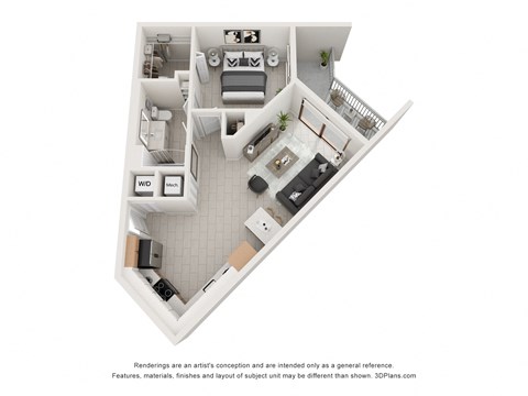 Floor plan for 1 bed, 1 bath, 718 sqft